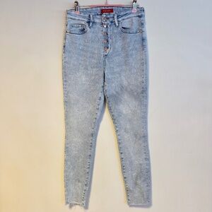 Guess High Waist Button Fly Stretch Ankle Skinny Jeans Light Wash Blue Womens 27